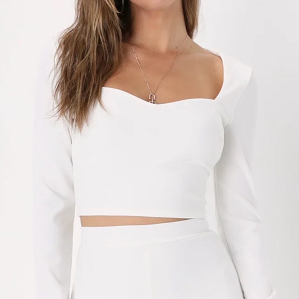 Lulu's White Long Sleeve Blouse